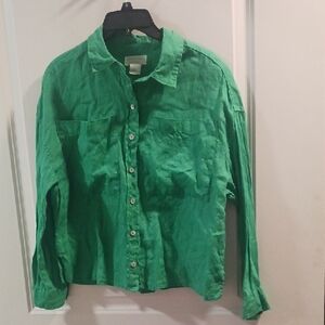 Cynthia Rowley Vibrant Green Linen Shirt